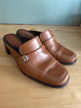 Rockport Brown Leather Mule Clogs Size 7W Wide Comfort Heels